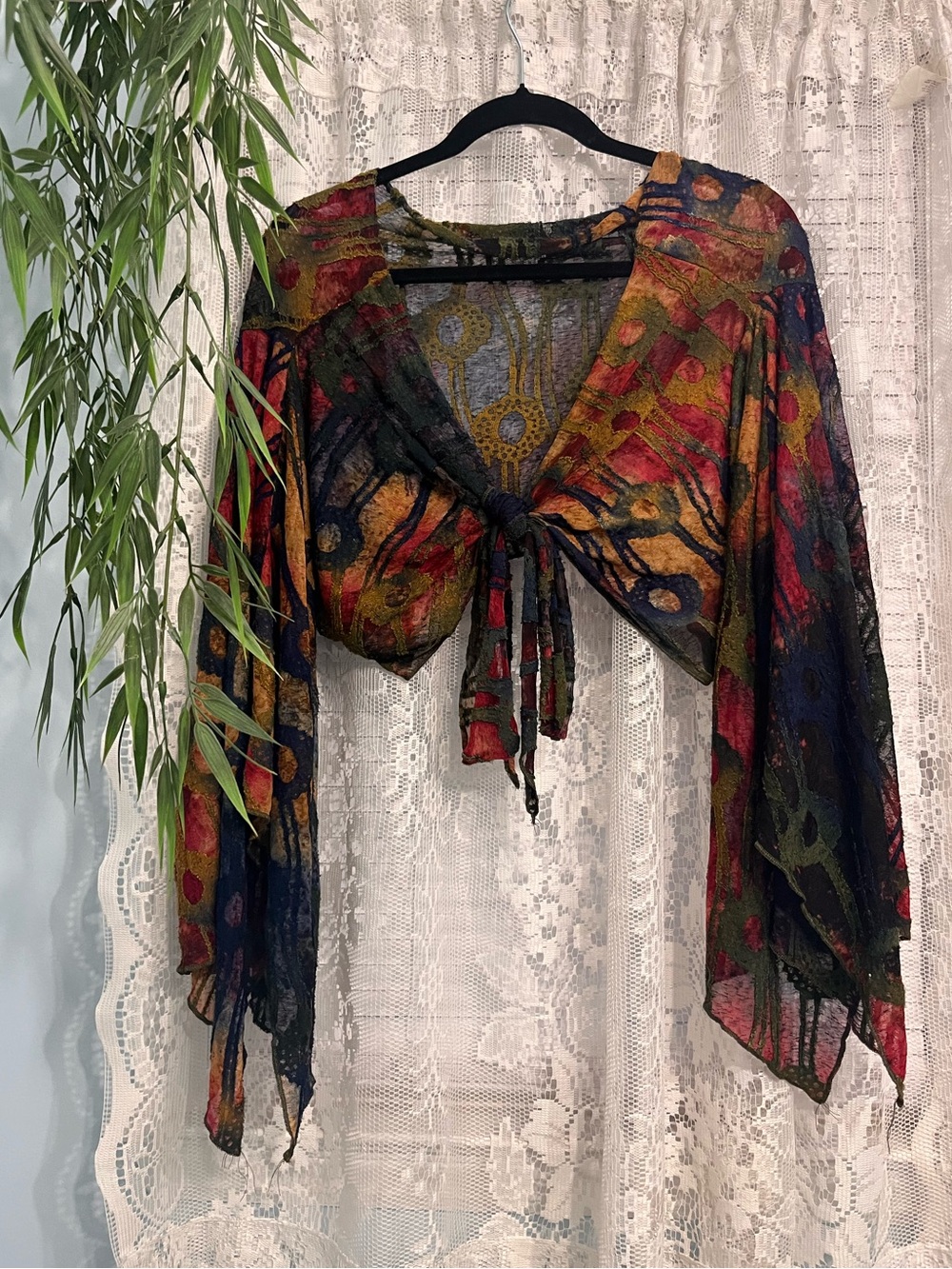 Boho Tie-Front Sheer Crop Top in Multicolor